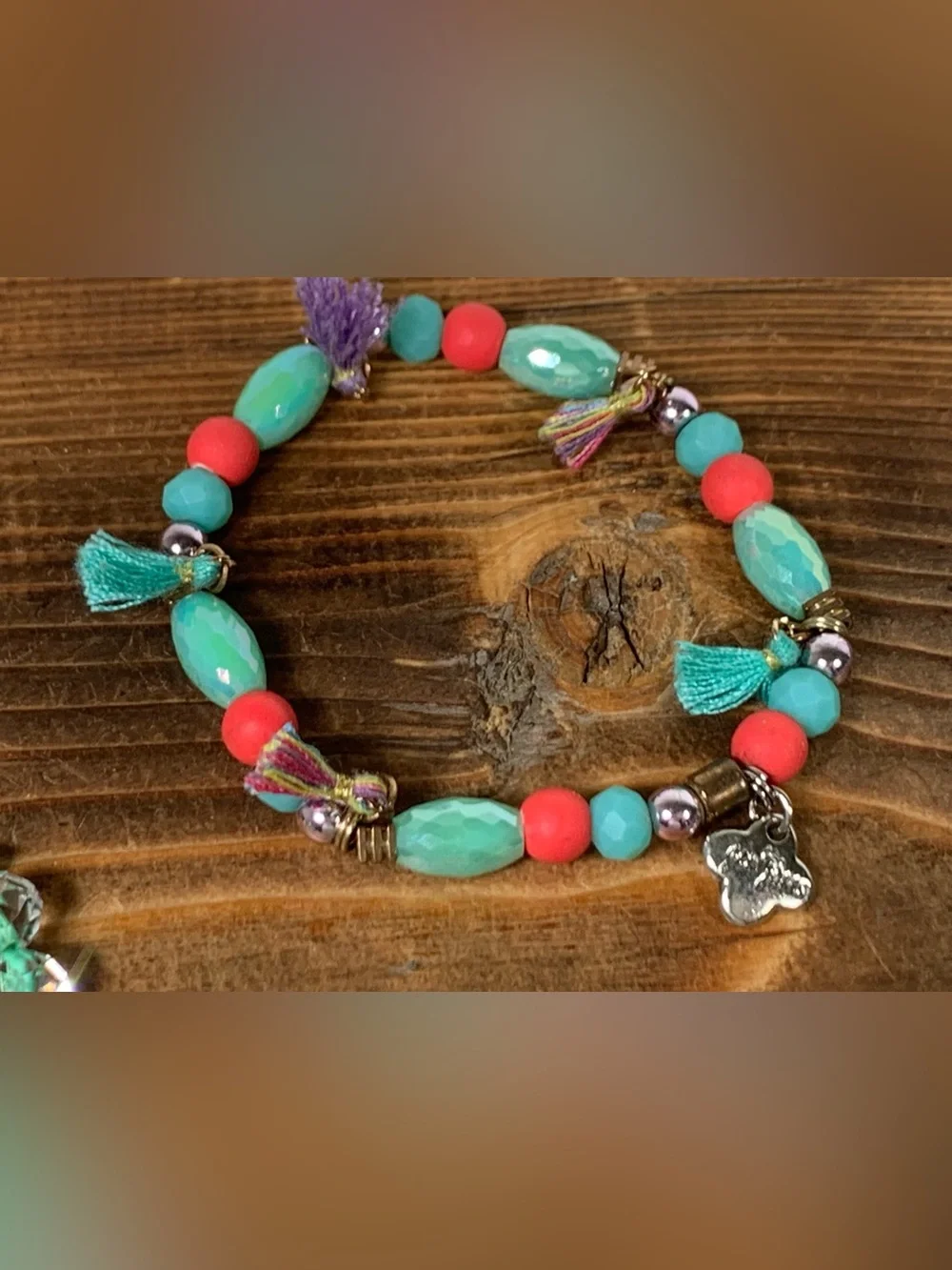 Jem Jams set of 3 Stackable Stretch Bracelet Turquoise Coral Silver Tone